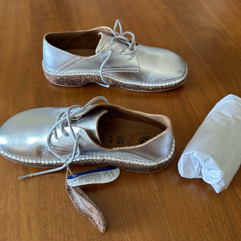 Birkenstock Gary Metalic Silver Lace-Up loafers new no box size 9.5 - Picture 7 of 12